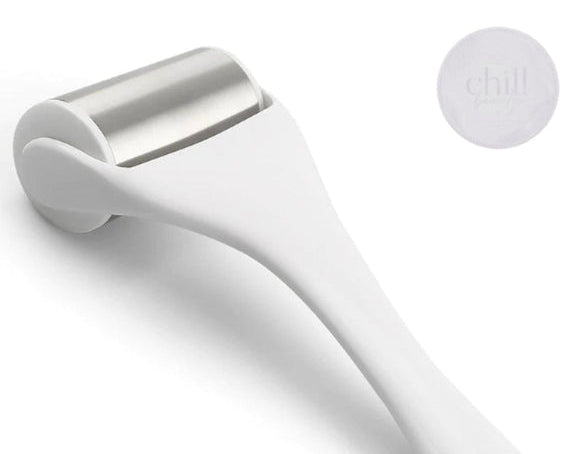 BumpGlow cooling roller close-up showing the chrome rolling head